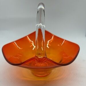 Vintage Viking Epic Persimmon Orange Glass Basket w/ Clear Applied Glass Handle